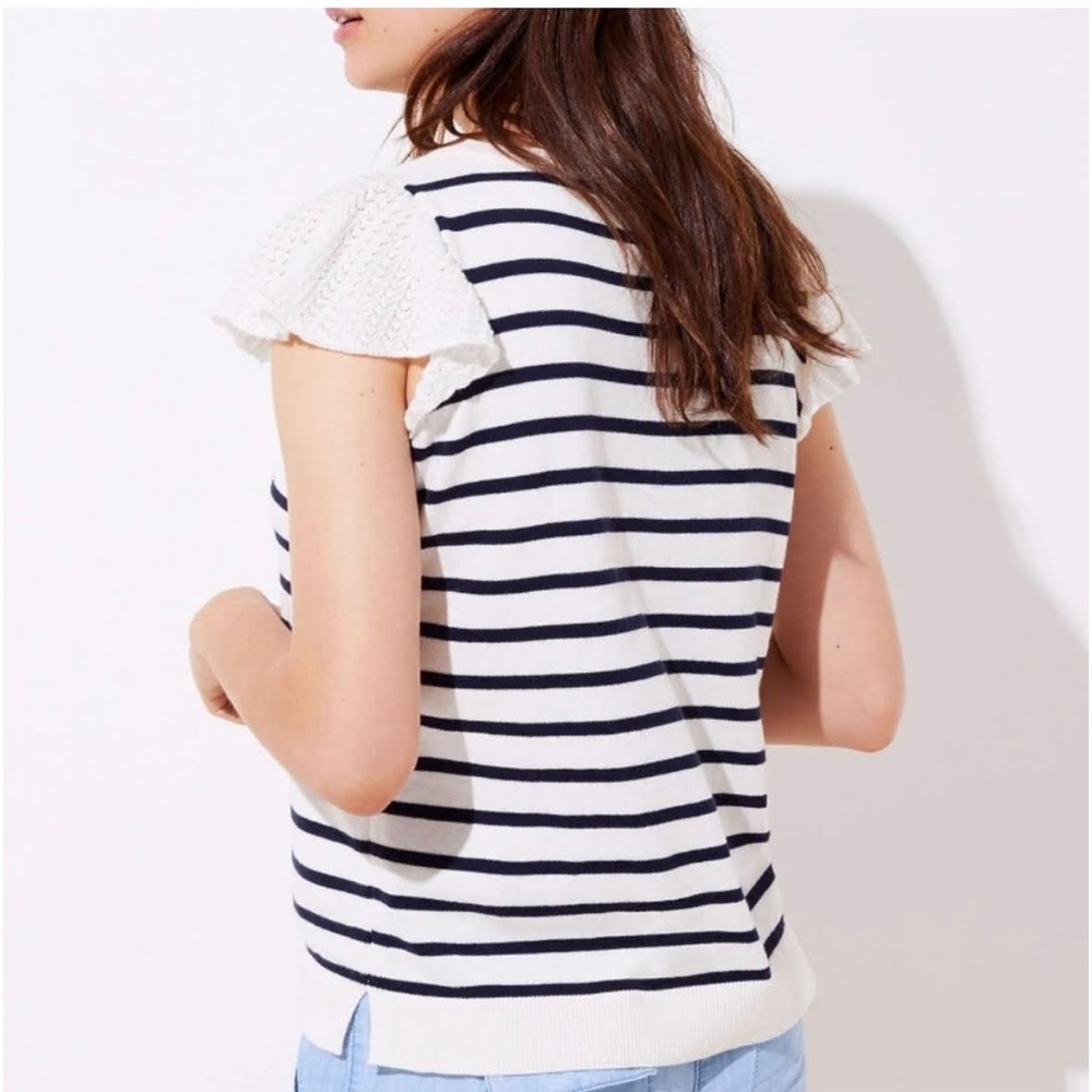 LOFT Pointelle Flutter Sleeve Striped Top Size XS